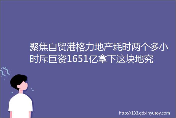 聚焦自贸港格力地产耗时两个多小时斥巨资1651亿拿下这块地究竟为何